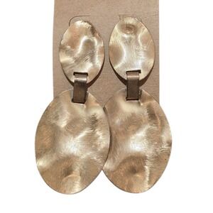 Gold Toned Statement Earrings Wire Brushed Costume Jewelry